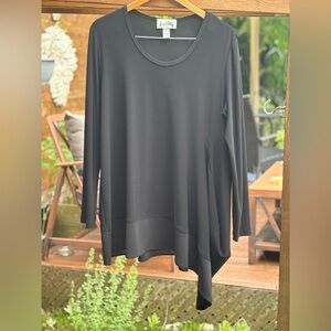 Joseph Ribkoff Black Tunic with Asymmetrical Hem, ruffled tunic, layer look XL